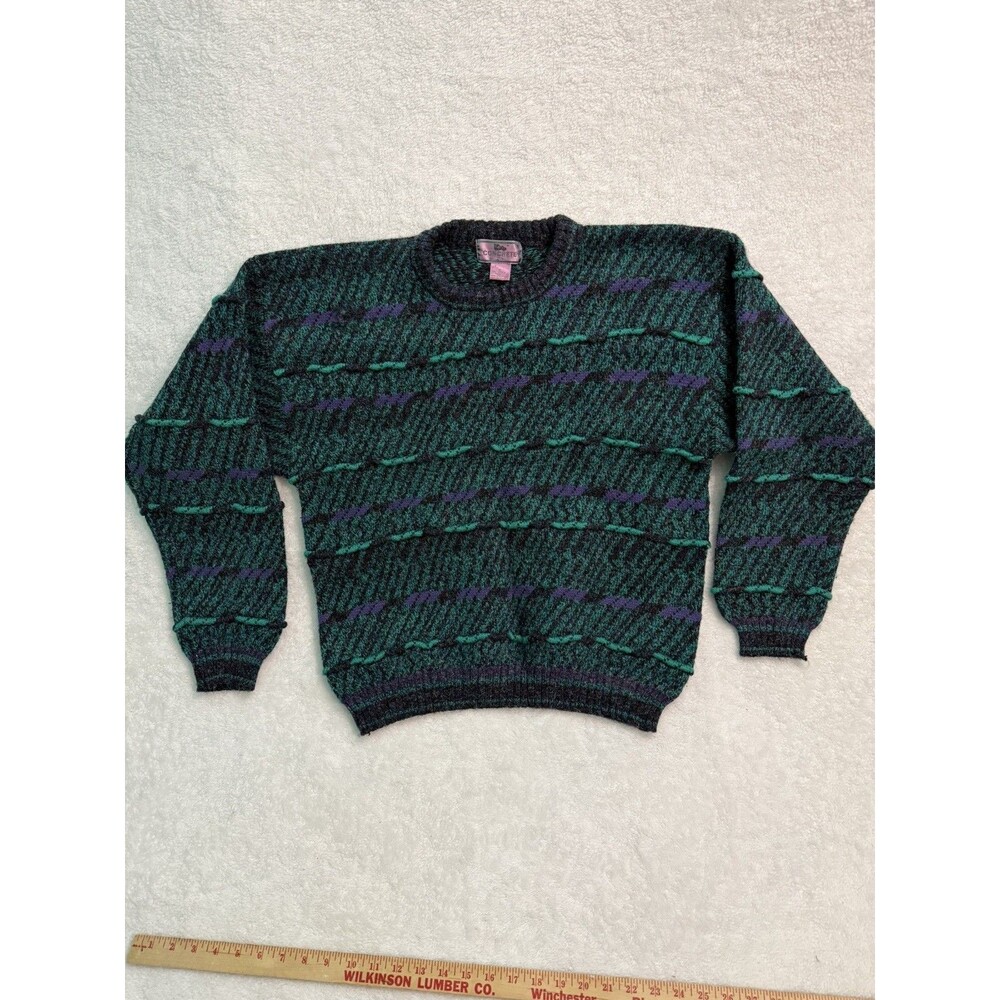 Vintage 90s Concrete Brand Sweater Like Coogi Extra Large Acrylic Blue Stripes